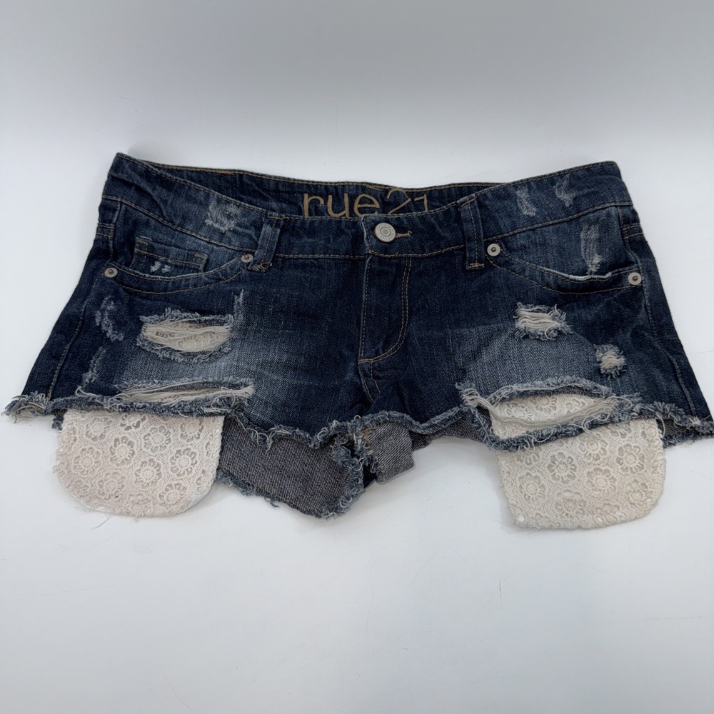 Rue 21 Daisy Dukes Lace Pockets Dark Wash Size 1/2